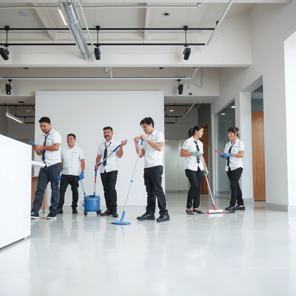 Professional cleaning team at work